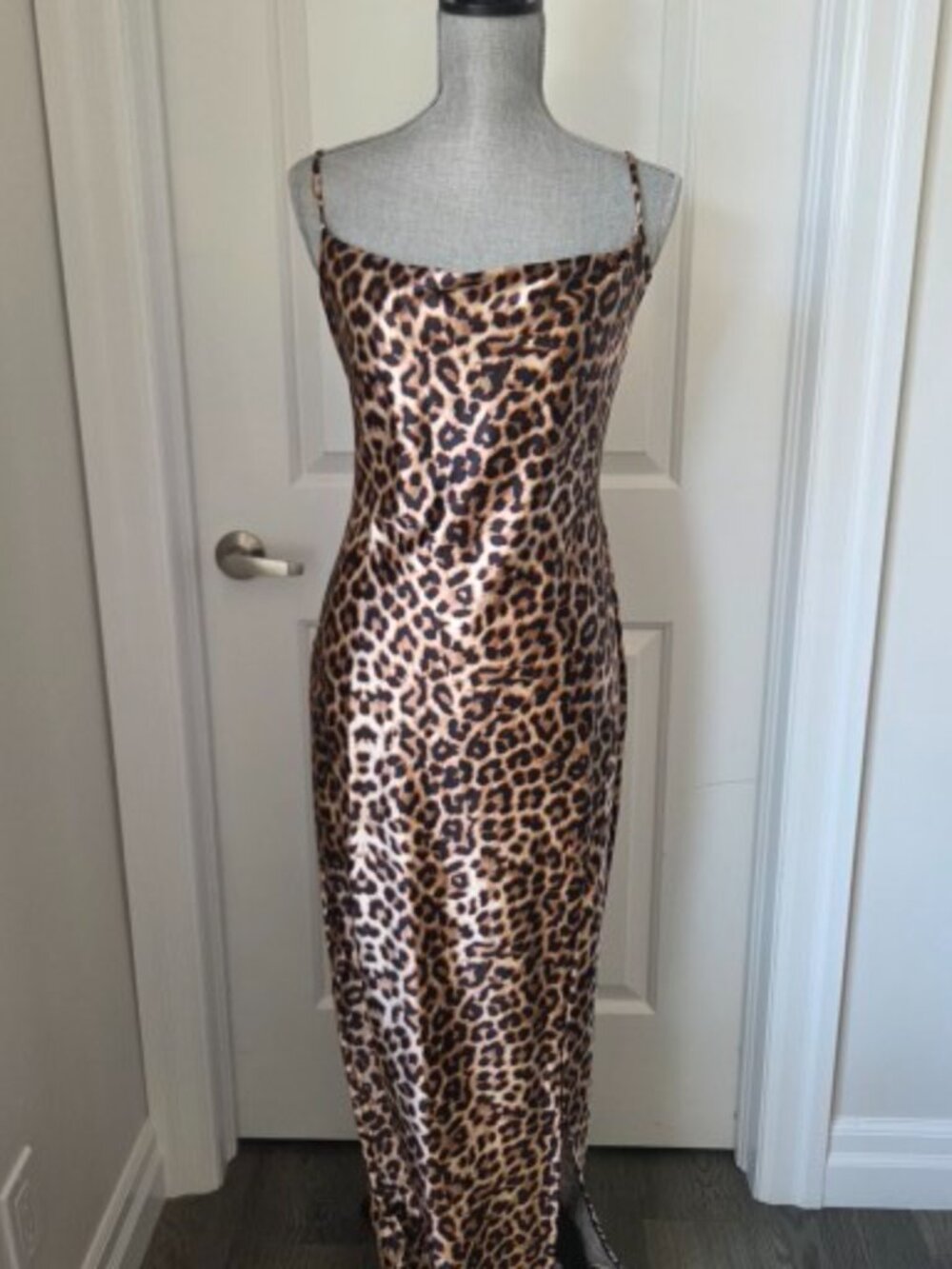 Popular 21 slinky leopard print slip  dress with cowl neck spagetti strap size L